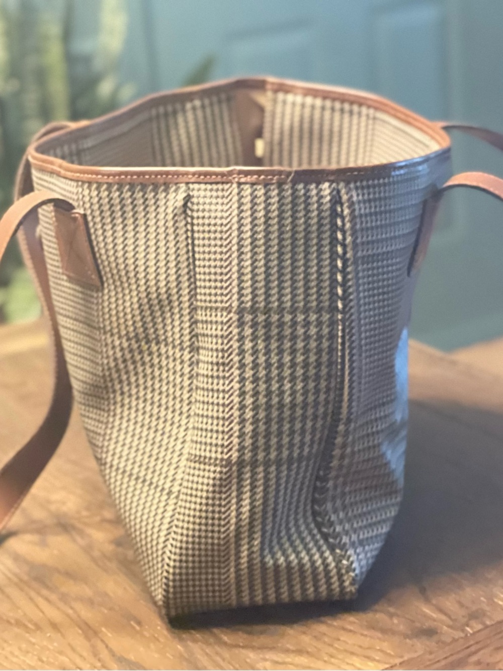 Polo by Ralph Lauren Brown Leather-Trim Houndstooth Tote - Picture 2 of 14